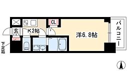 オーキッドレジデンス鶴舞 1Kの間取図画像
