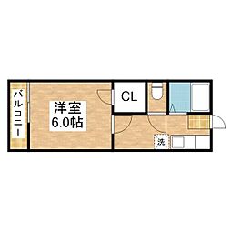 レジデンス川菜 1Kの間取図画像