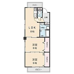 クレスト杉浦 2階1LDKの間取り