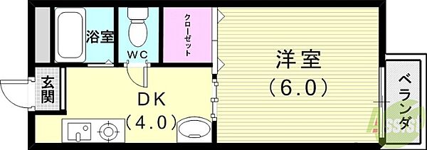 ハイツみのる ｜兵庫県神戸市垂水区本多聞2丁目(賃貸マンション1DK・1階・24.40㎡)の写真 その2