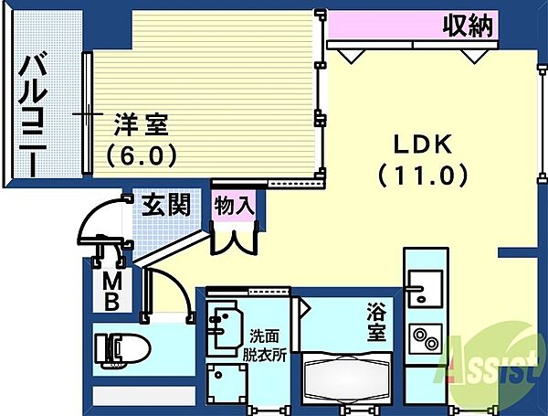 AOI FLATS ｜兵庫県神戸市中央区御幸通2丁目(賃貸マンション1LDK・4階・42.34㎡)の写真 その2