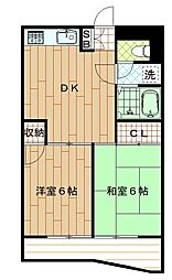 アップライズ和光 3階2DKの間取り