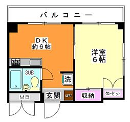 エルヴィス 1DKの間取図画像