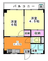 第一浅羽野ハイツ 2Kの間取図画像