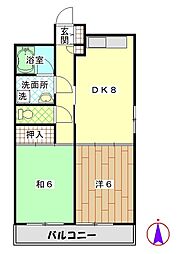 川辺泉町マンション 2DKの間取図画像