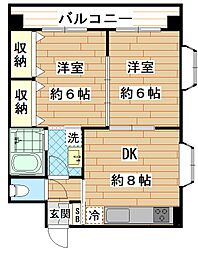 ウインズＵ 4階2DKの間取り