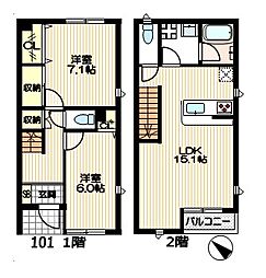 フォンターナ 101 2階2LDKの間取り