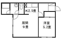 イースト4・2ハイツ 1LDKの間取図画像