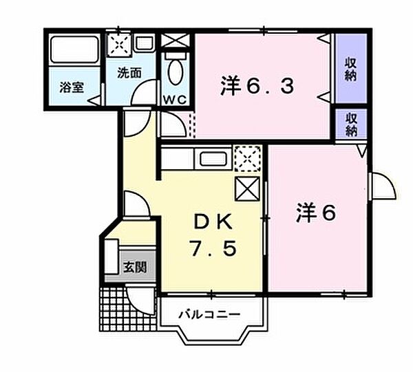 オーパスIV ｜茨城県神栖市平泉(賃貸アパート2DK・1階・44.34㎡)の写真 その2