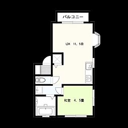 カーペンターハウスｐｔ，1 2階1LDKの間取り