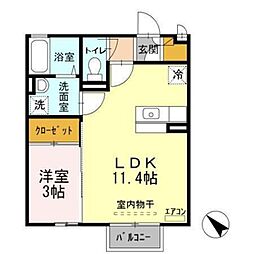 ラヴェスト・コート　A 2階1LDKの間取り