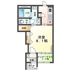 サンズ・ヒル1 1Kの間取図画像
