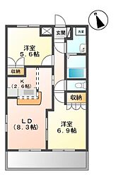 ふらわ～ガーデン波崎B 2LDKの間取図画像