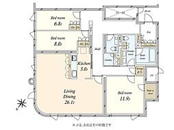 プラウドウエハラフォレスト 3LDKの間取図画像