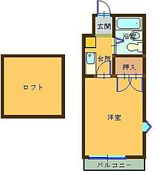 グランドフジ弐番館 2階1Kの間取り