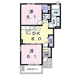ウイングリバー2 2DKの間取図画像