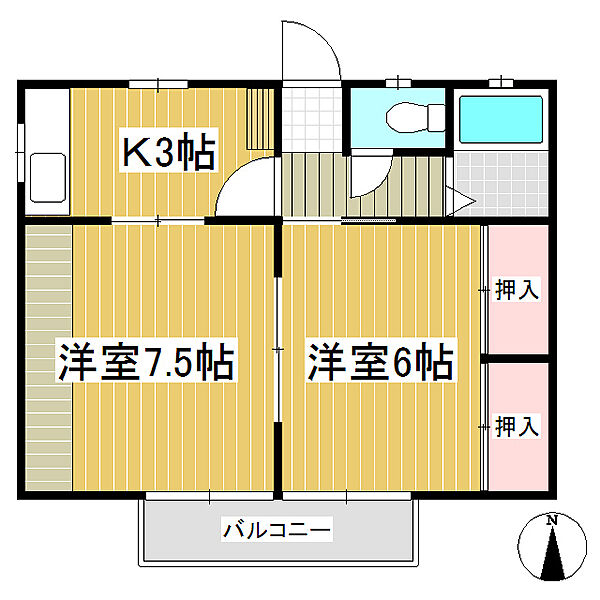 福寿荘1 ｜長野県佐久市新子田(賃貸アパート2K・2階・37.10㎡)の写真 その2