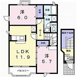 ハイツアプールB 2階2LDKの間取り