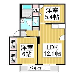 フラットケーC 2LDKの間取図画像