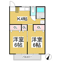 小屋坂アパート 2Kの間取図画像