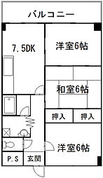 ツインズ大町2 3DKの間取図画像