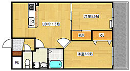 グレースKII 1階2LDKの間取り