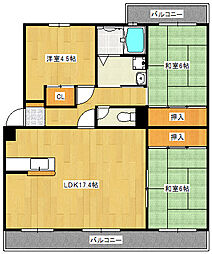 ウイングマンション 4階3LDKの間取り