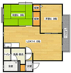 ルミナス上安　B棟 2階2LDKの間取り