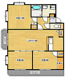 スカイビュー高須台 3階3LDKの間取り