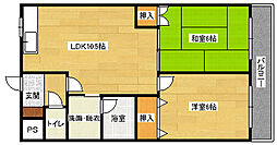 アンフォーラ宮脇 3階2LDKの間取り