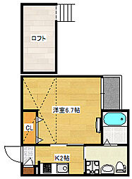 草津東フットパス 2階1Kの間取り