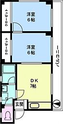 ウェルヒル住吉町 2階2DKの間取り