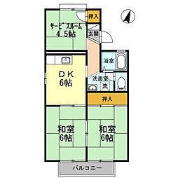 プリメーラ石井城 1階2DKの間取り