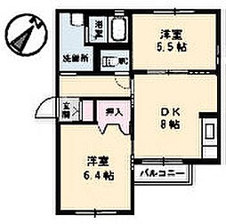 ドリームヒルズ 1階2DKの間取り