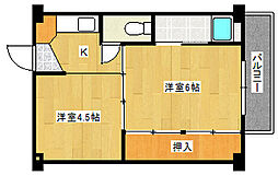 ビレッジハウス安古市4号棟 2Kの間取図画像