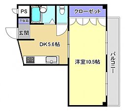 ハピネス 2階1DKの間取り