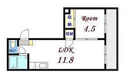 三篠カワミビル 3階1LDKの間取り