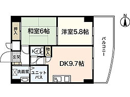 グランディール三篠 6階2LDKの間取り
