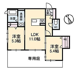 シャーメゾンあき 1階2LDKの間取り