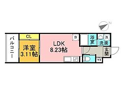 YELLSTAGE長束EAST 103 1階1LDKの間取り