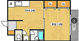 バートンハウス 1DKの間取図画像