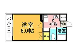 ロアール上天満 1Kの間取図画像