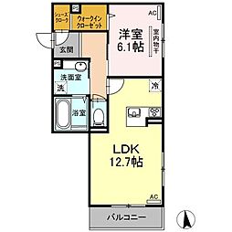 リバーフロント羽衣 1LDKの間取図画像