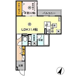 D-Axis旭 A棟 1LDKの間取図画像