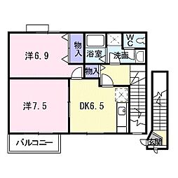 クィーンズコート 2DKの間取図画像