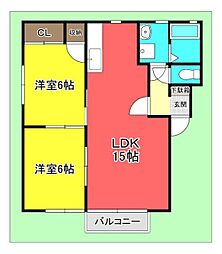 翌檜 2LDKの間取図画像