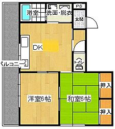 日宝ポニクレール宇品 2DKの間取図画像