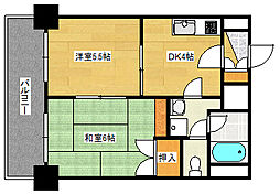 朝日プラザアムネット天満町 2DKの間取図画像