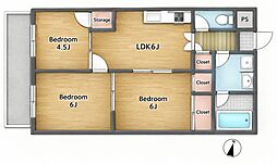 植田マンション 3DKの間取図画像
