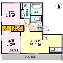 グランソレイユ西原 2LDKの間取図画像